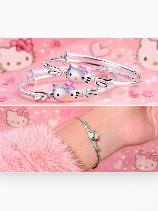 Jewelry - Set of 2 BFF Bracelets Hello Kitty Silver Tone Bangle Bracelet with Pink Bow Y2K